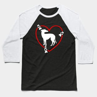 Greyhound White Red Hearts Paw Prints Baseball T-Shirt